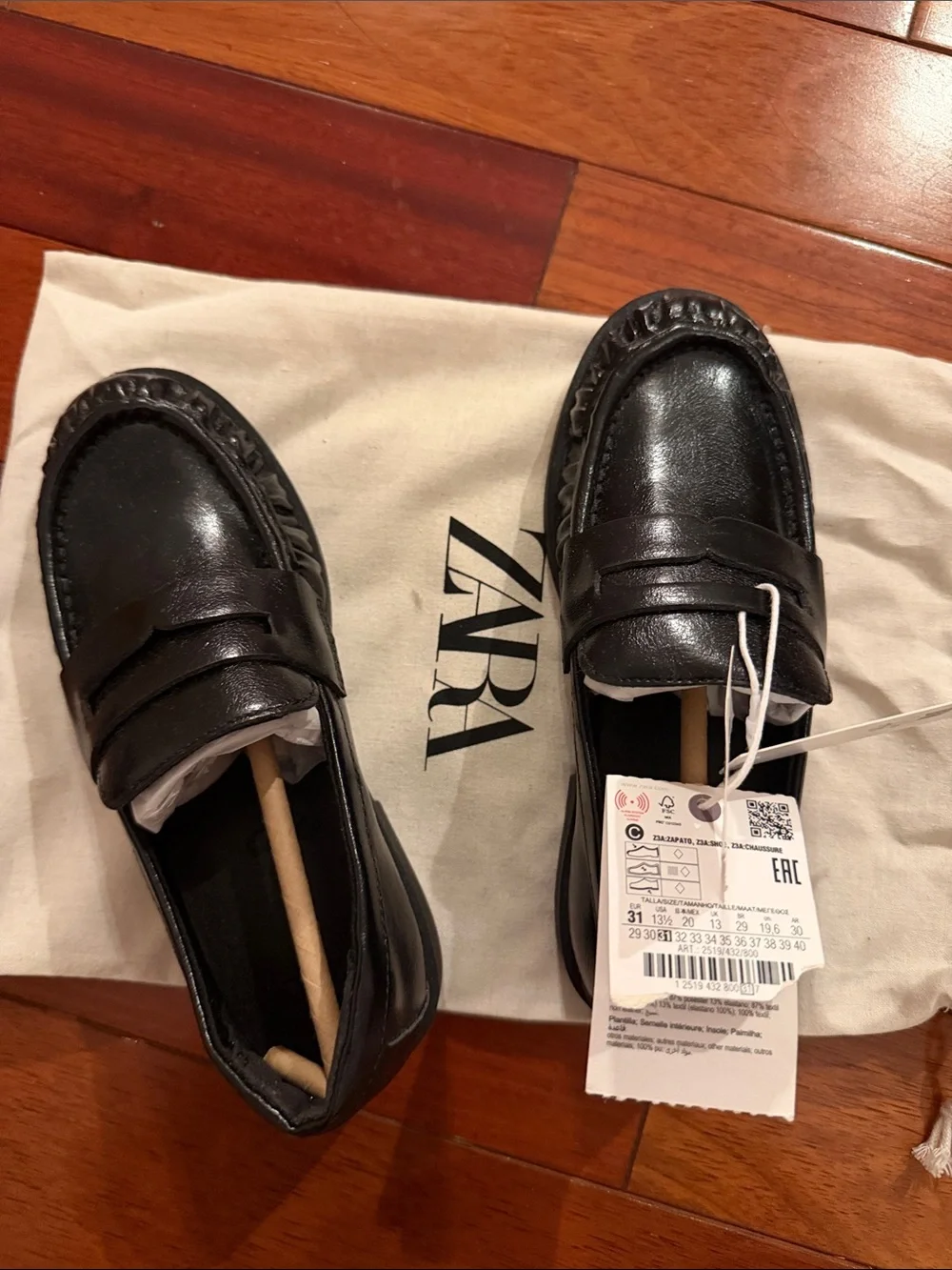 Zara Black Leather Penny Loafers for Men